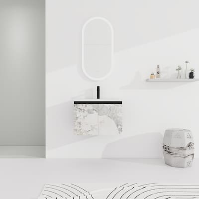 Plywood Wall Mounting Bathroom Vanity Set in Black with Integrated Ceramic Sink