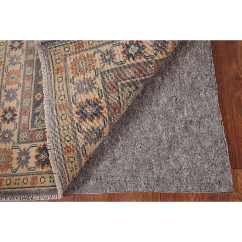 Gray Geometric Kazak Accent Rug Handmade Oriental Wool Carpet - 2'7" x 4'1"