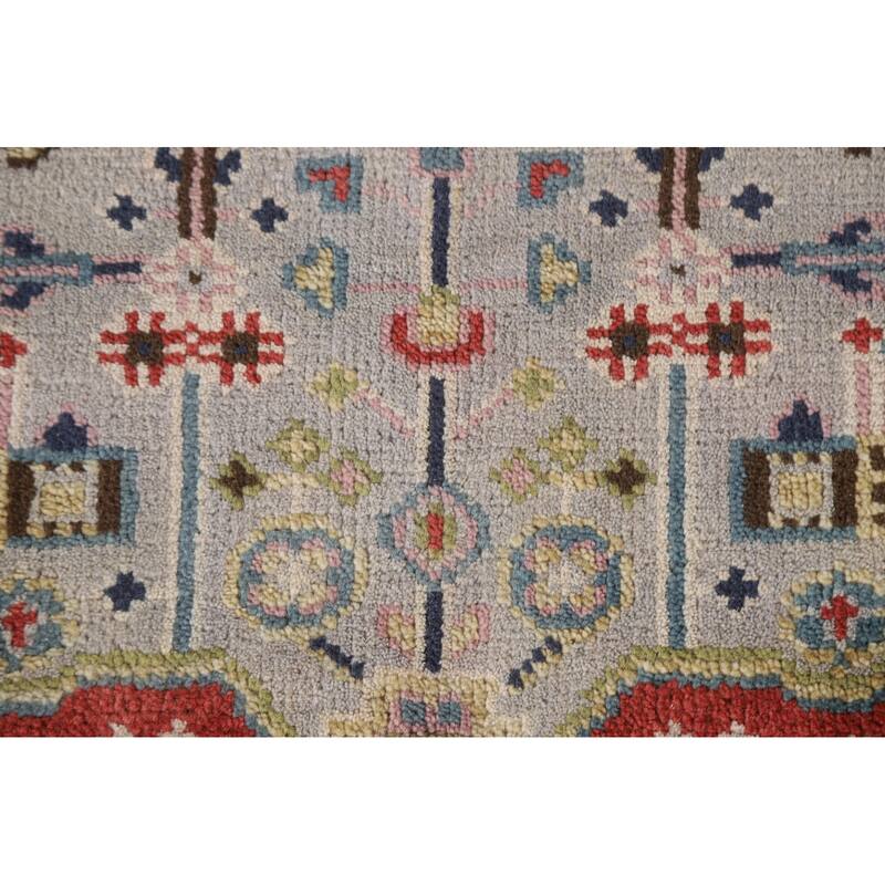 Grey Geometric Kazak Indian Rug Handmade Wool Carpet - 3'0"x 4'10"