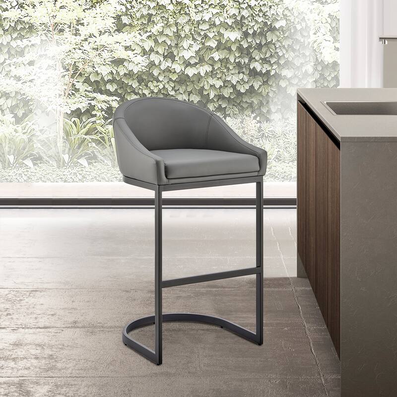 Katherine Upholstered Metal Bar or Counter Height Stool with Cantilever Base - Black & Grey - Counter Height