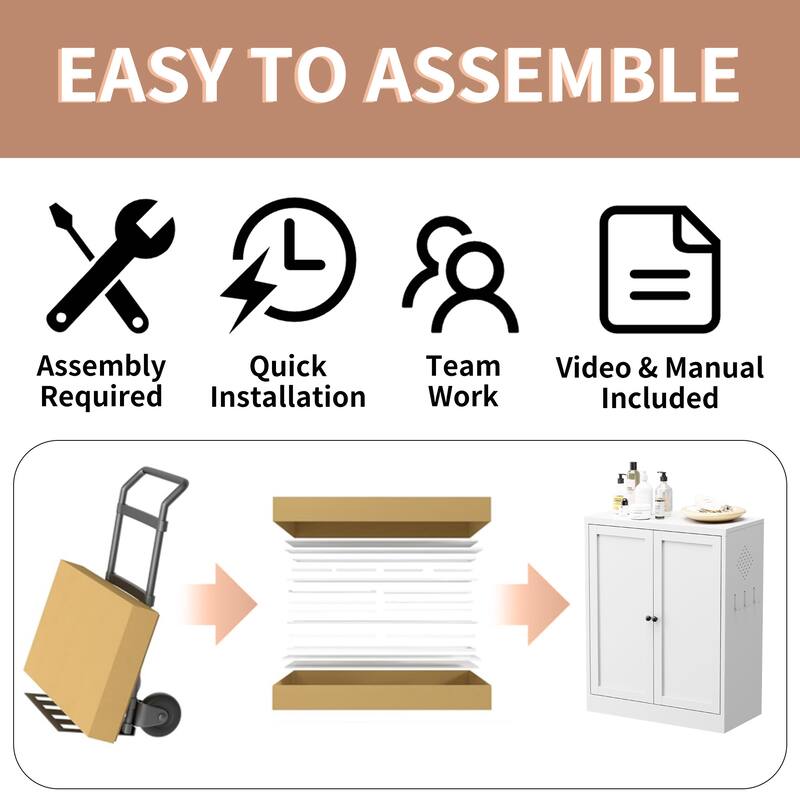 Anmytek 34.6" White Metal Freestanding Pantry Cabinet Adjustable Shelves Kitchen Storage Organizer