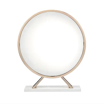 Round Mirror in PU, White and Gold Finish