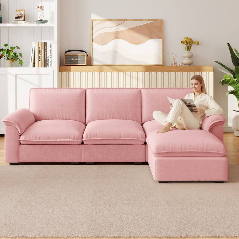 102" L-Shaped Chenille Sectional Sofa with Movable Ottoman