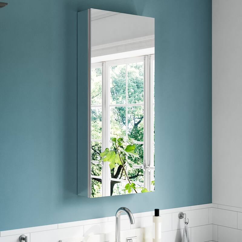 16x36" Tri-View Mirrored Medicine Cabinet with Soft-Close Blum Hinges, Reversible Door, Recessed/Surface Mount, Aluminum Body - White