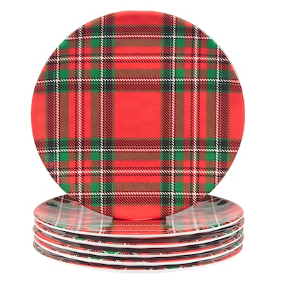 Certified International Christmas Plaid Melamine 9" Salad/Dessert Plates, Set of 6 - 9-inch