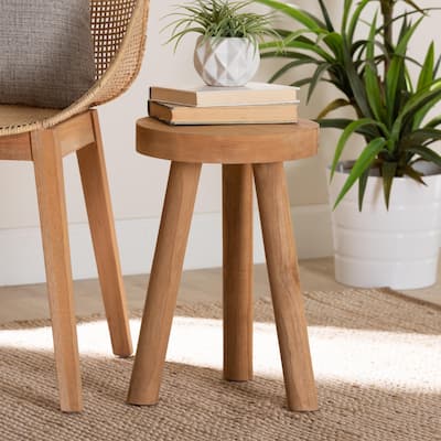 Terah Mid-Century Modern Natural Brown Teak Wood Ottoman Footstool