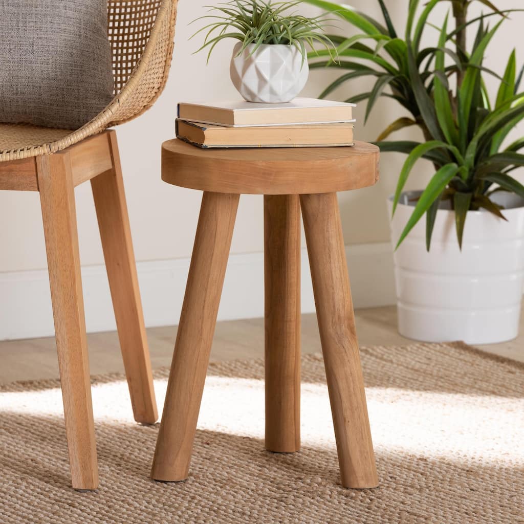 Terah Mid-Century Modern Natural Brown Teak Wood Ottoman Footstool