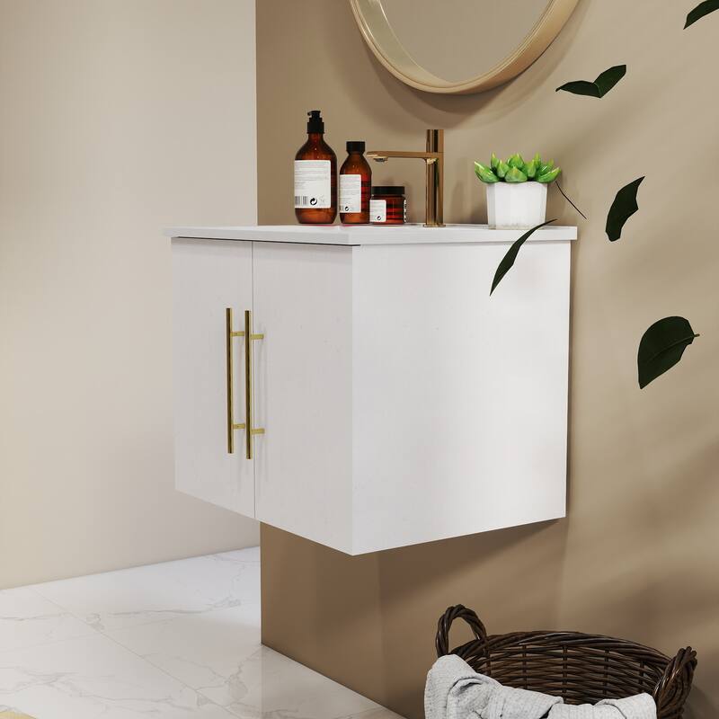 24-Inch Wall-Mounted Bathroom Vanity with Sink Combo,Double Doors,Soft Close Hinges, Ceramic Basin,Easy Assemble