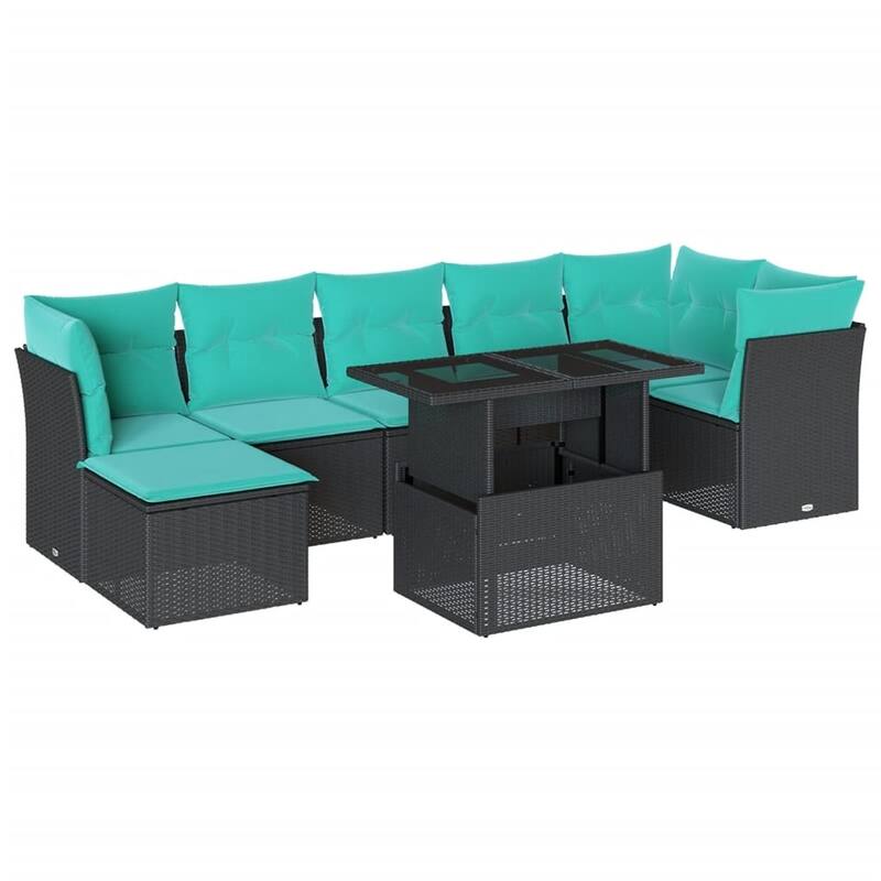 vidaXL 8 Piece Patio Sofa Set with Cushions Black/Brown/Gray Poly Rattan - 24.4 x 24.4 x 27.2