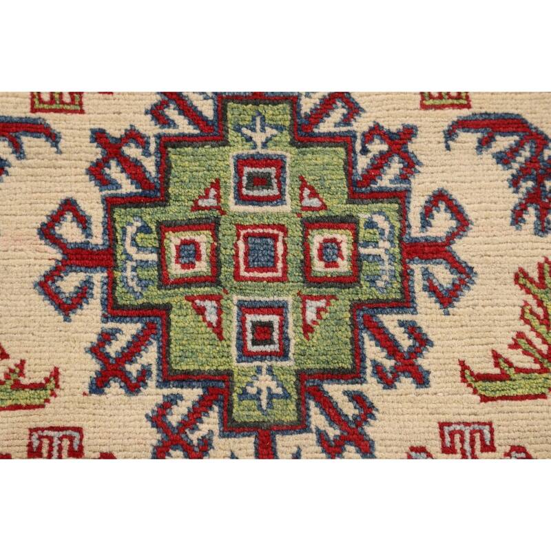 Geometric Kazak Oriental Accent Rug Handmade Wool Carpet - 3'2" x 5'0"