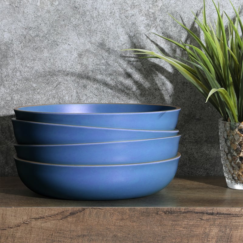 4 Piece 8.5 Inch Melamine Dinner Bowl Set In Blue