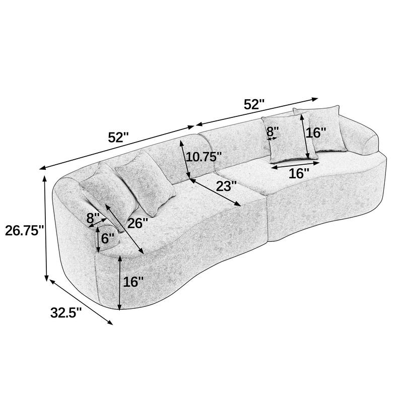 Roomfitters Curved Modular Sectional Sofa in Lamb's Wool Fabric, Modern Compressed Sofa No Assembly, Cozy for Living Room