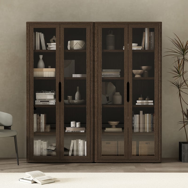 Manhattan Comfort Rivington Modern 38 In Bookcase Cabinet - Walnut - Set of 2