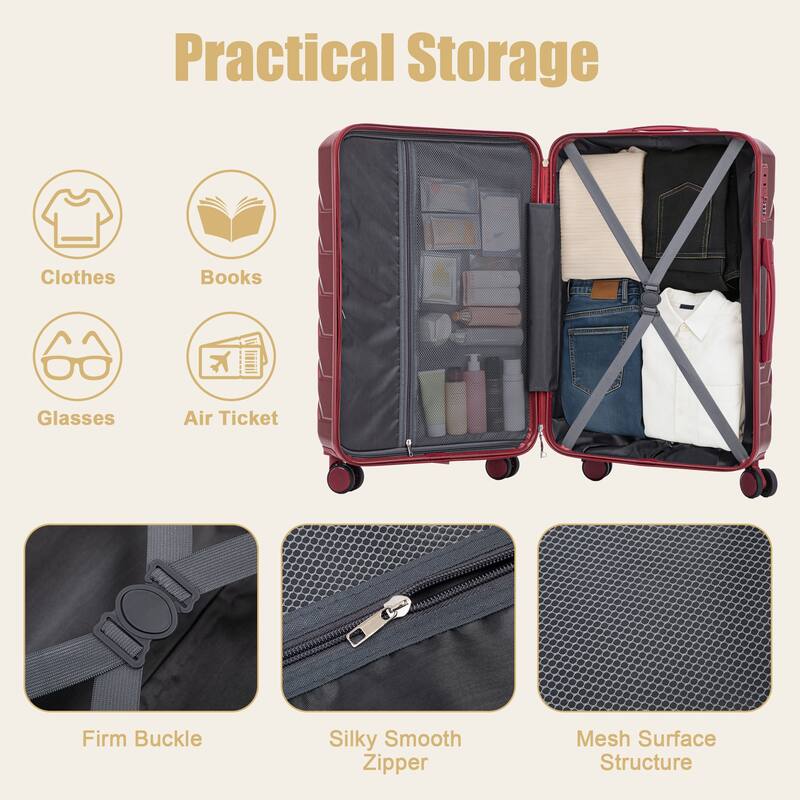 28 Inch Large Checked Luggage, Scratch Resistant Surface Four Multi-Directional Wheels, With Combination Lock and Side Hooks
