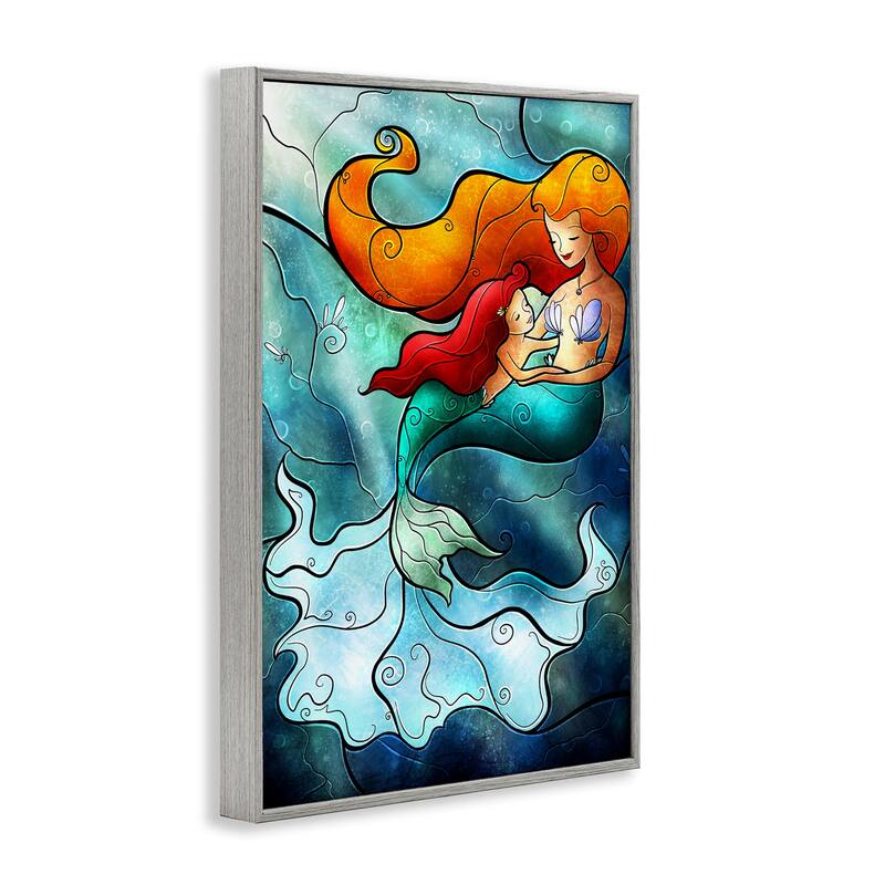 Stupell Mermaid & Child Stained Glass Style Framed Giclee Art Design By Mandie Manzano