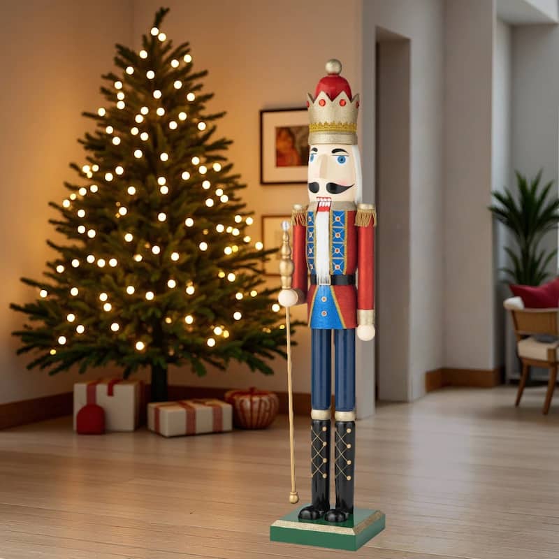 Glitzhome 54"H Oversized Wooden Christmas Glitter Nutcracker Xmas Indoor Porch Decor