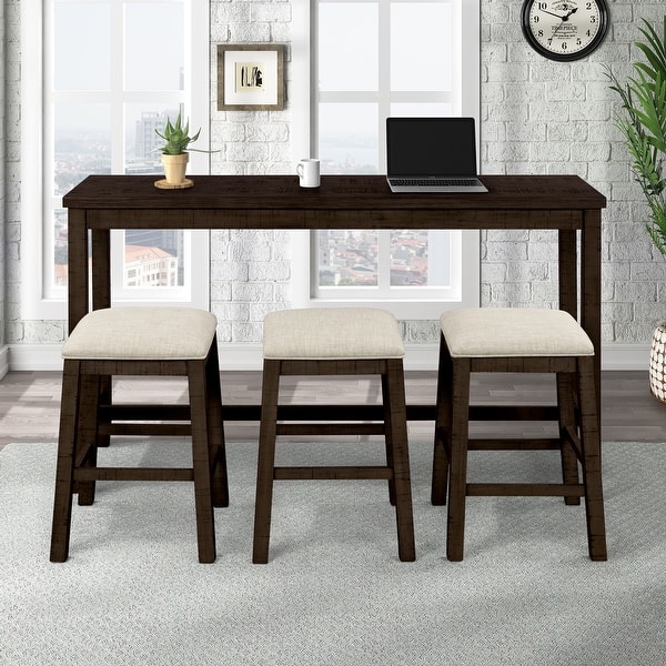 4 Pieces Counter Height Table with Fabric Padded Stools,Rustic Bar