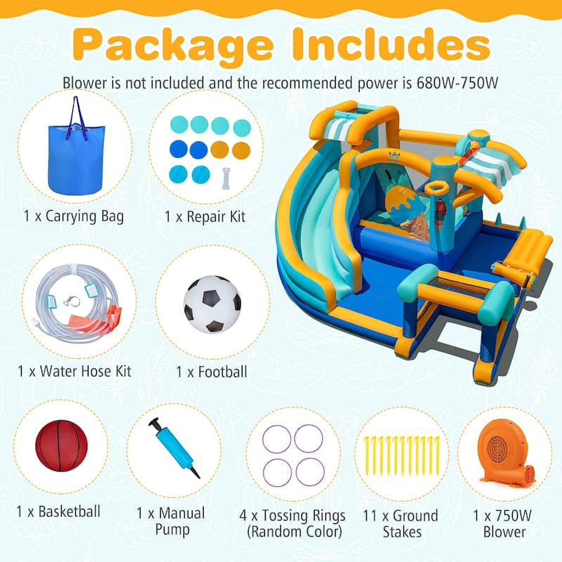 Inflatable Ice Cream Bounce House with Slide Climbing Wall and Water Pool and 750W Blower - 149” x 144” x 80”