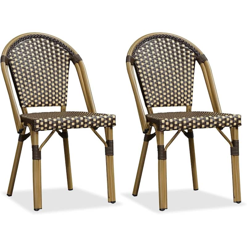 PURPLE LEAF Outdoor Dining Chairs (Set of 2) French Hand-Woven Aluminum Wicker Chairs