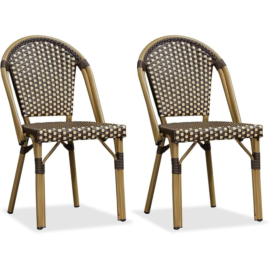PURPLE LEAF Outdoor Dining Chairs (Set of 2) French Hand-Woven Aluminum Wicker Chairs
