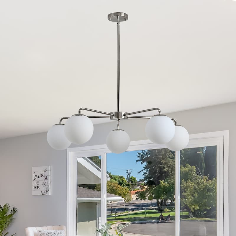 5-Lights Globe Mid Century Chandelier Modern Sputnik Pendant Light Fixture with Brushed Brass Finished