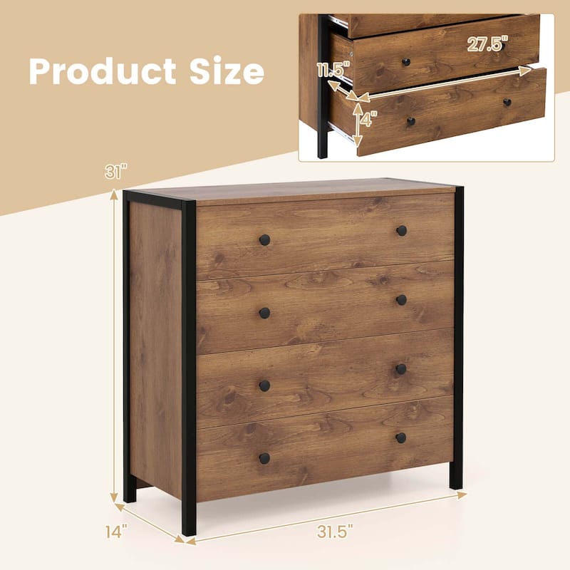 Costway 4-Drawer Dresser Modern Chest of Drawers Wooden Storage
