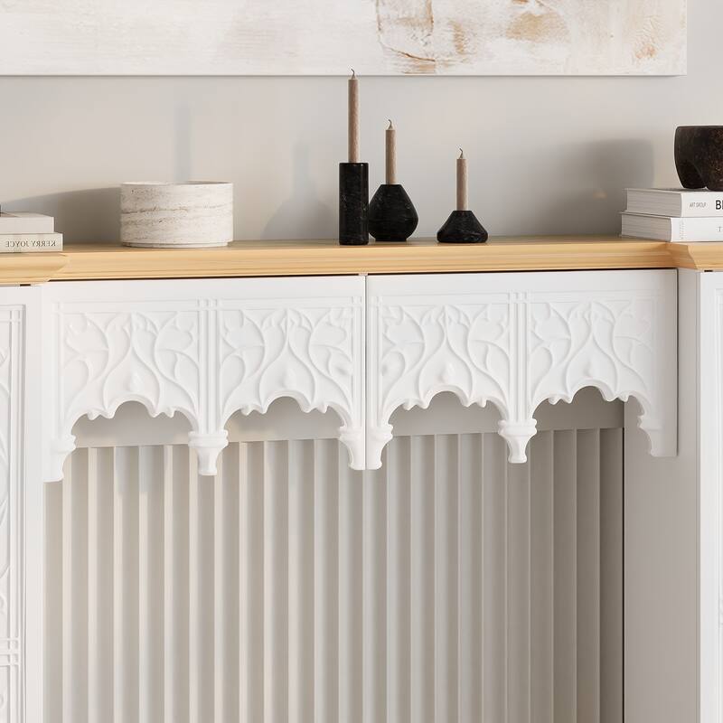 Solid Pine Wood Fireplace Mantel Cabinet with Hidden Storage – White Decorative Console