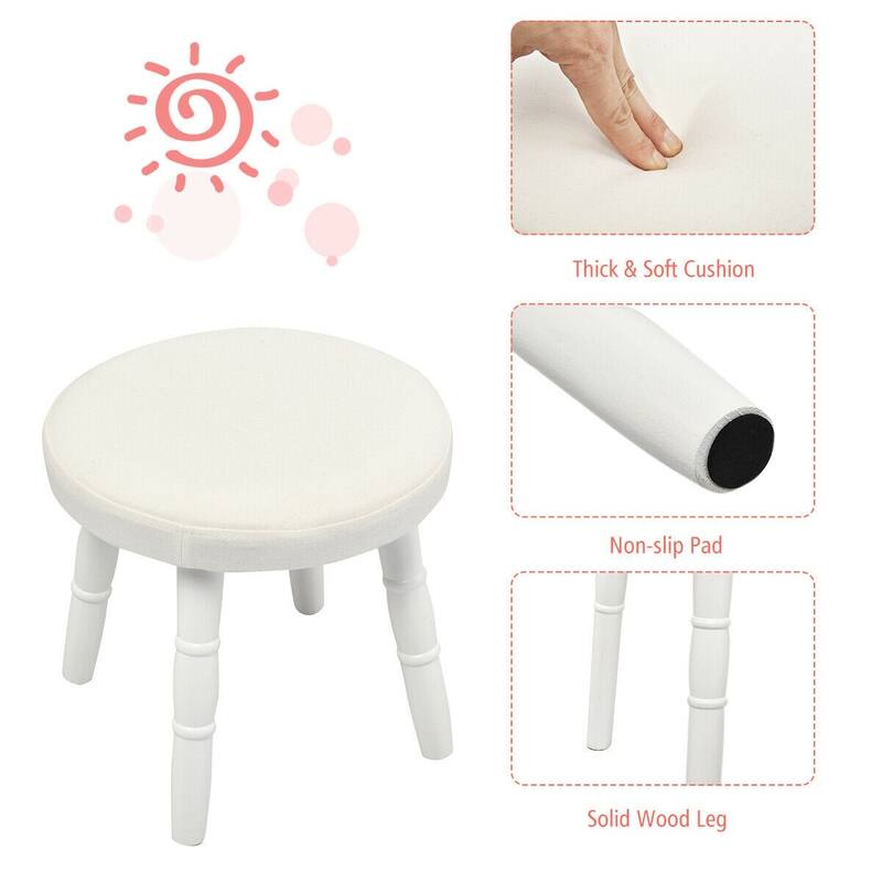 Young Princess Wooden Makeup Vanity Table Set with Padded Stool-White - 27.5" x 13.5" x 40"(L x W x H)