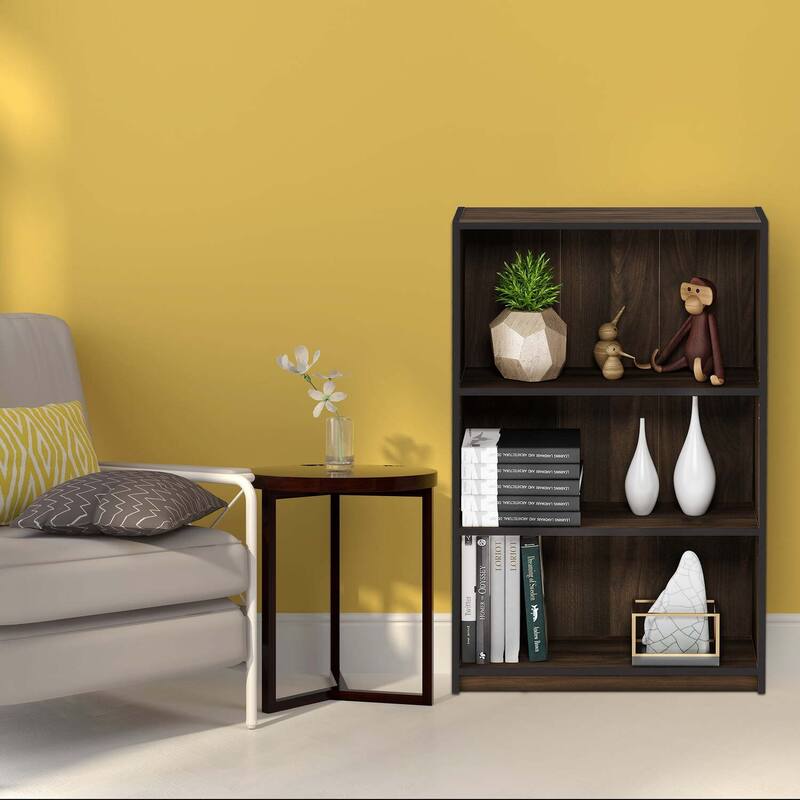40.3 in. Tall Walnut Wood 3-Shelf Bookcase