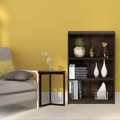 40.3 in. Tall Walnut Wood 3-Shelf Bookcase