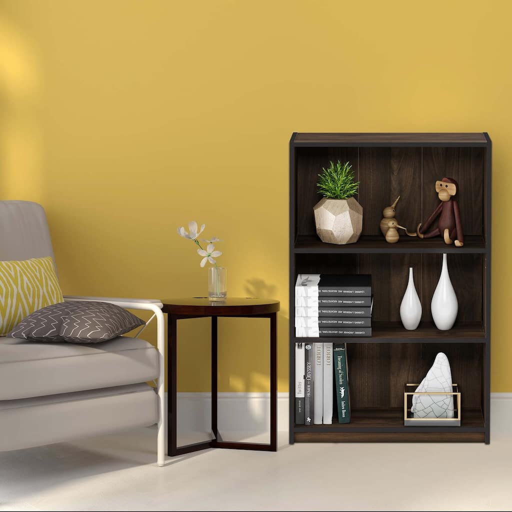 40.3 in. Tall Walnut Wood 3-Shelf Bookcase