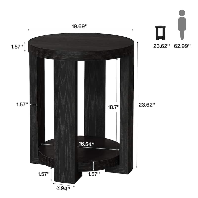 2-Tier Round End Table, Side Table, Small Bedside Accent Table for Living Room, Bedroom (Set of 2)