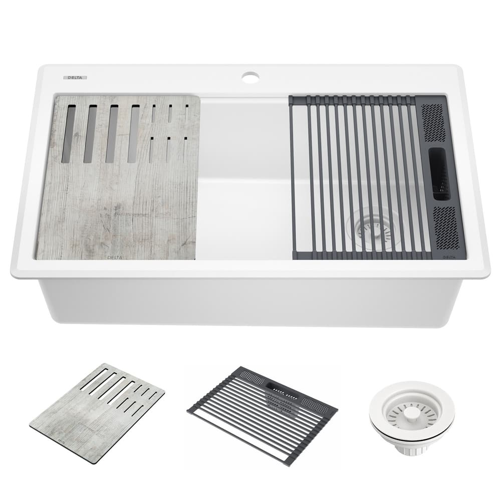 Delta Everest 33� Workstation Kitchen Sink Top Mount Drop-In Granite