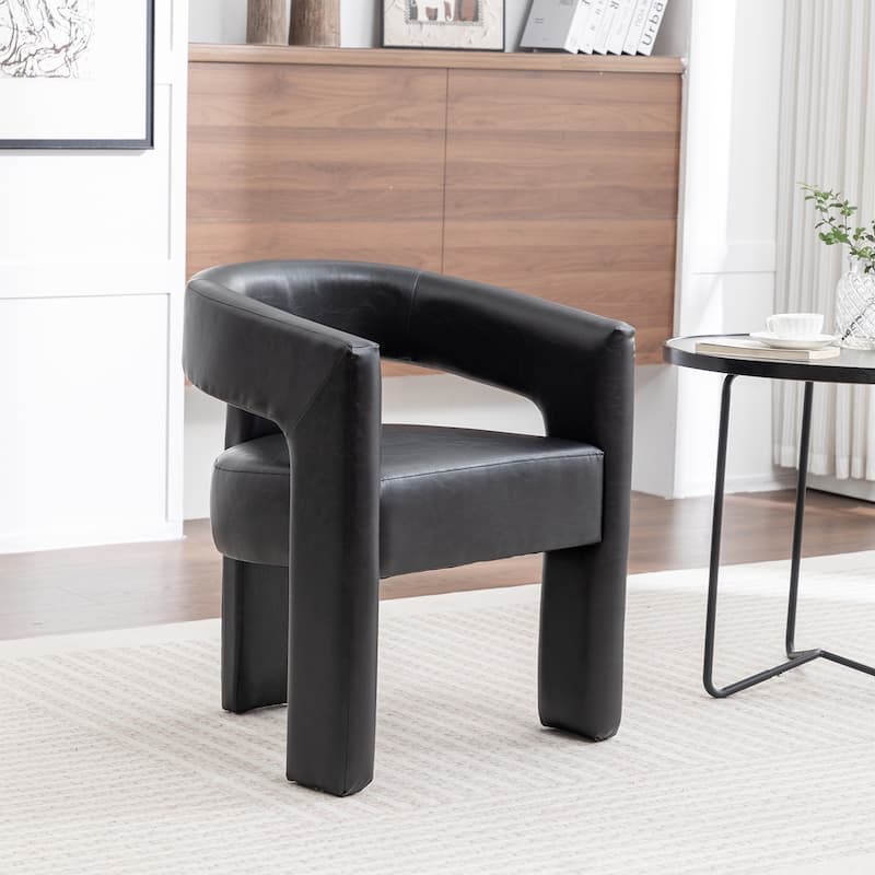 SEYNAR Modern Glam PU Leather Upholstered Dining Chair, Open-Back Accent Chair