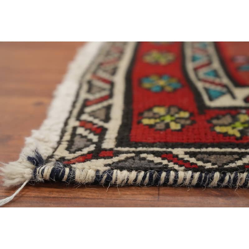 Hand Knotted Oriental 100% Wool Carpet Traditional Geometric Oranges & Rust Heriz Runner Rug - 9' 11'' X 3' 1''