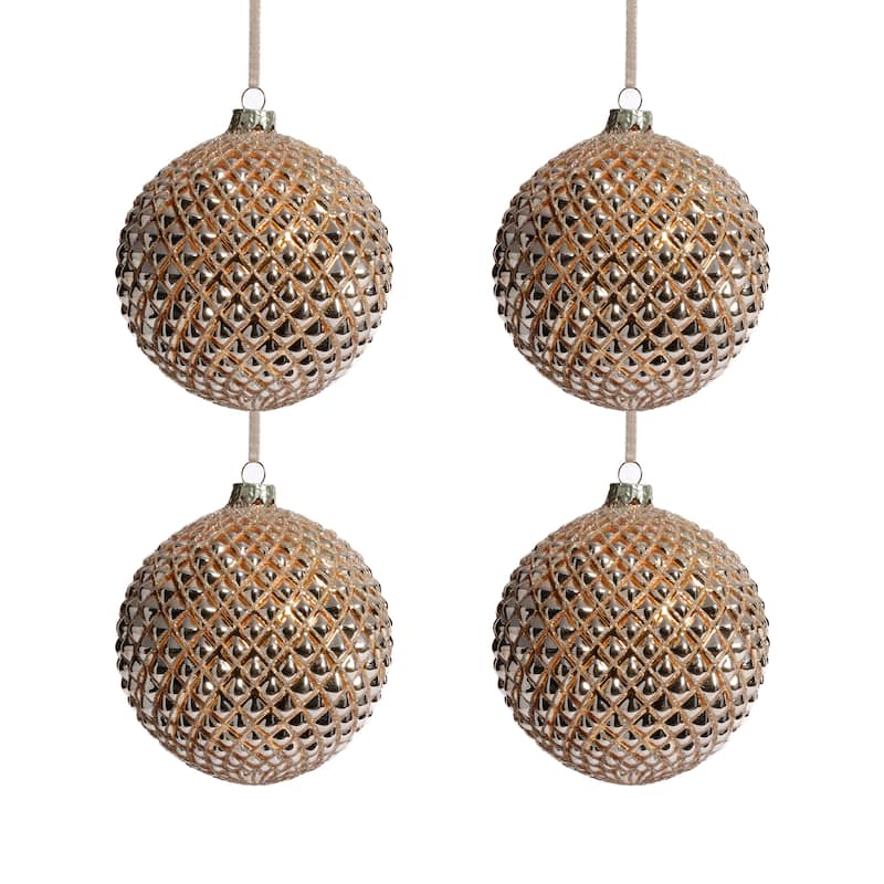 4-Piece Set Metallic 4.75" Glass Ball Christmas Ornaments