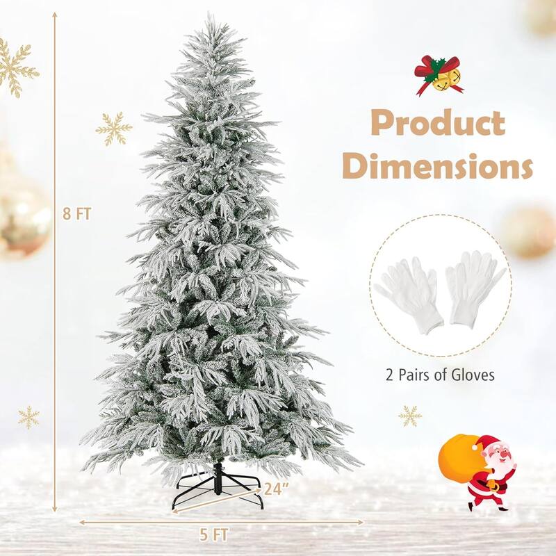 6/7/8 FT Pre-lit Artificial Christmas Tree Snow Flocked Xmas Tree - 8 Foot
