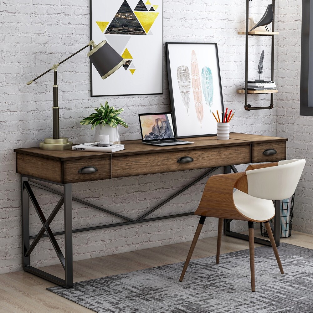 Furniture of America Leo Industrial Oak Finish Lift-top 2-drawer Desk (Oak Finish - Oak)