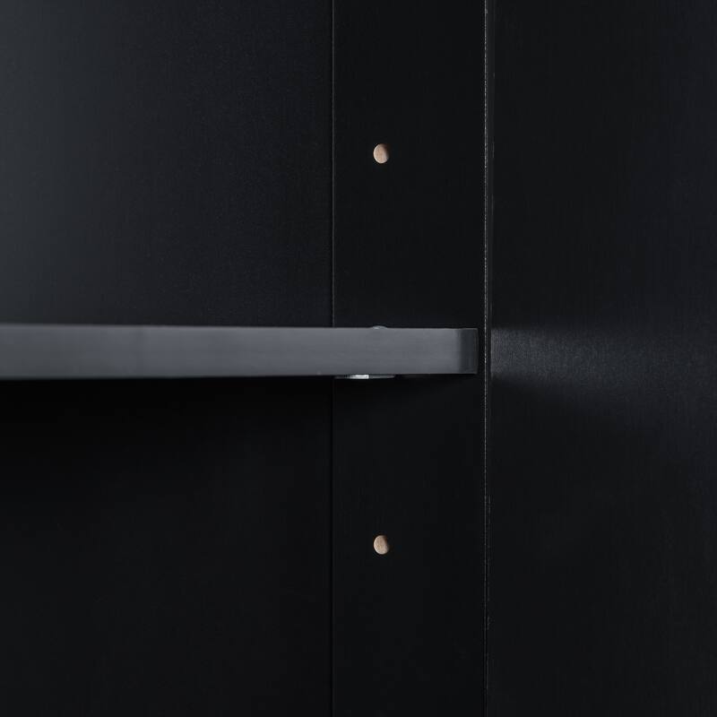 Black Tall Bathroom Storage Cabinet with Open Shelf, Drawer, Adjustable Shelves, Anti-Toppling and Silver Metal Handles