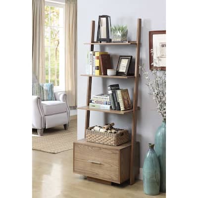 Ladder Bookcase with 4 Open Shelves and Bottom File Drawer for Stylish Home or Office Storage - 24.75
