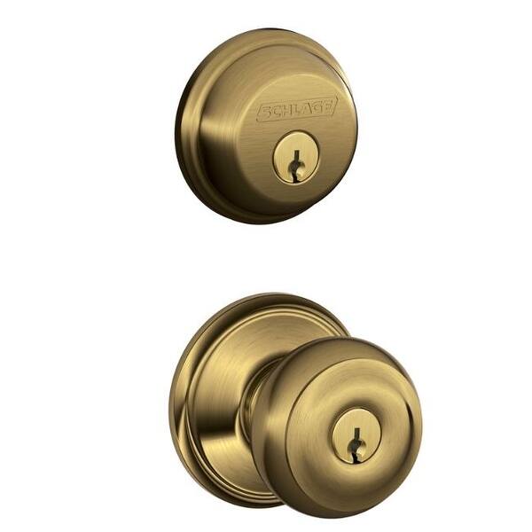 Schlage Georgian Antique Brass Entry Lockset ANSI Grade 2 1-3/4 in. Schlage Georgian Antique Brass Entry Lockset ANSI Grade 2 1-3/4 in.