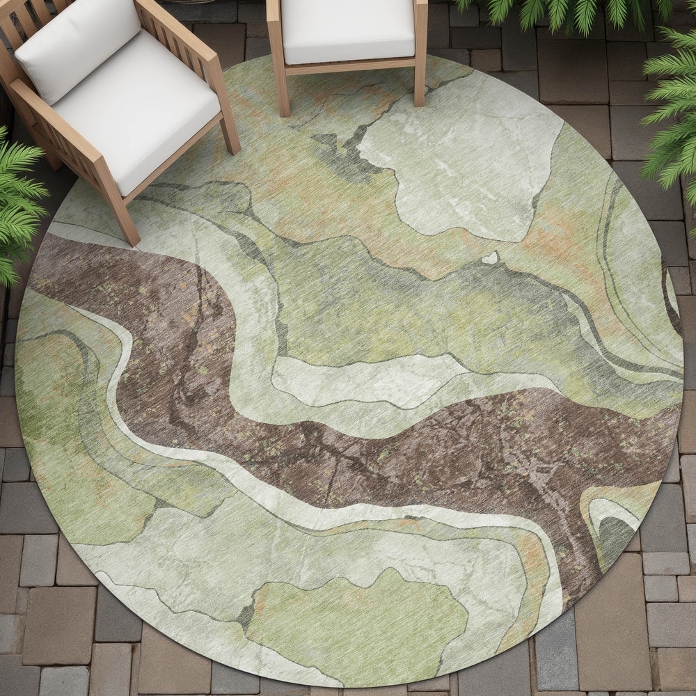 Machine Washable Indoor/Outdoor Contemporary Crackle Chantille Rug