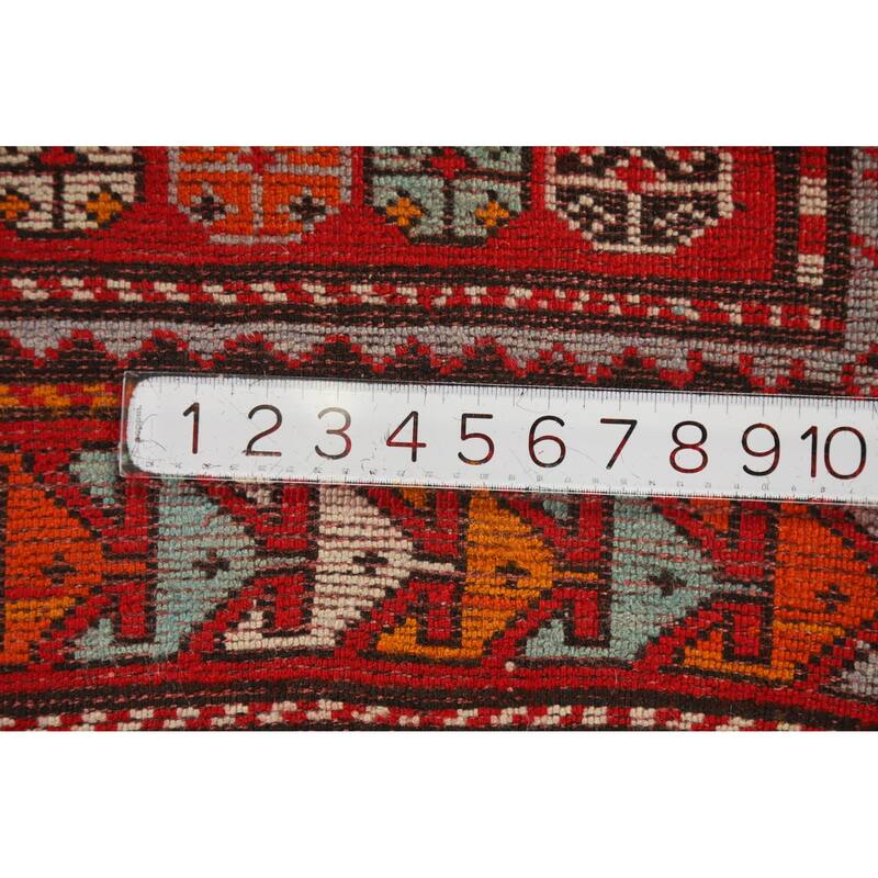 Hand Knotted Oriental 100% Wool Carpet Transitional Geometric Red Anatolian Runner Rug - 9' 9'' X 3' 8''