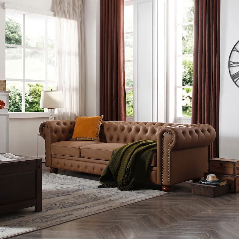 Classic Chesterfield Faux Leather Sofa Couch