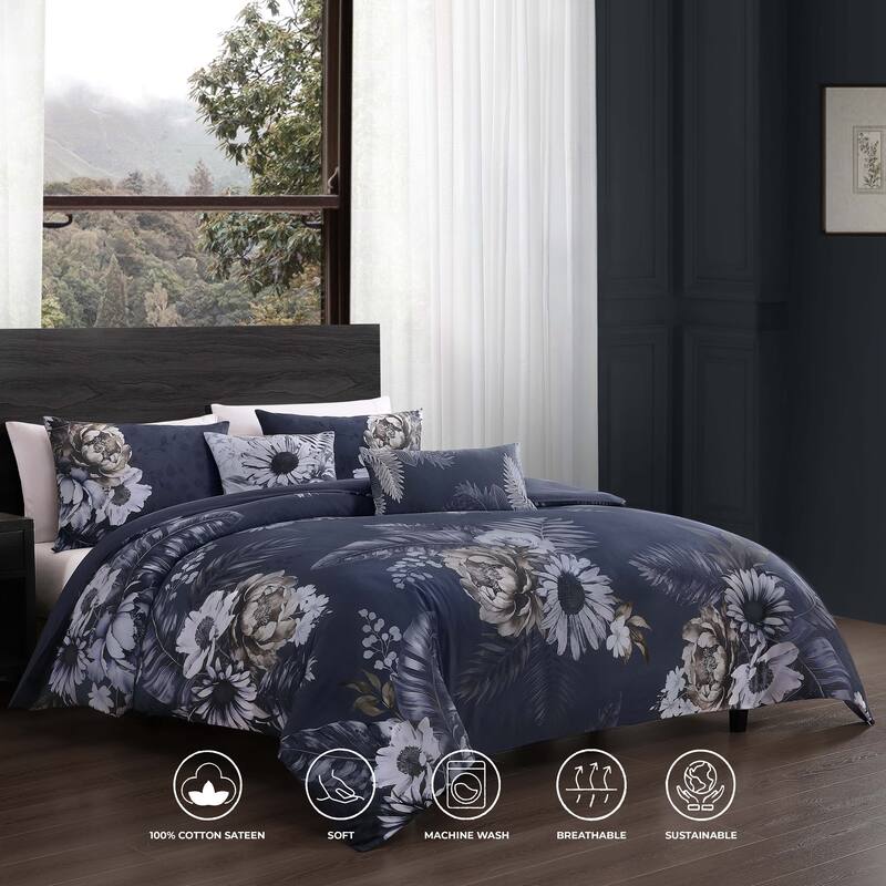 Bebejan Forget Me Not 100% Cotton Sateen 5-Piece Reversible Comforter Set