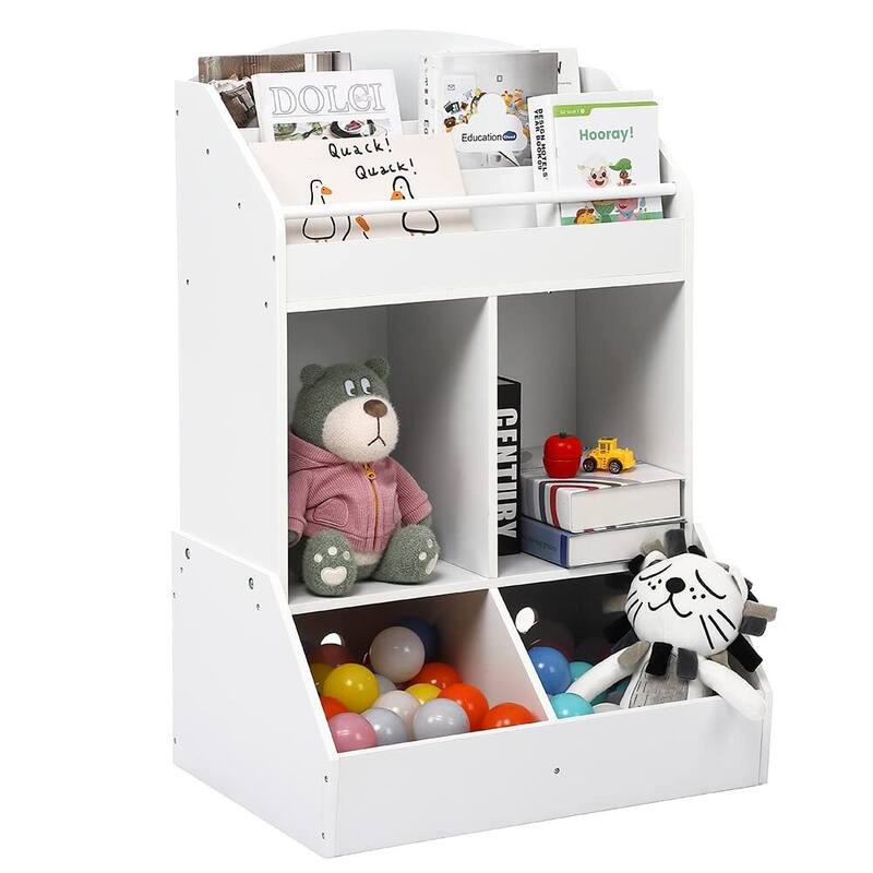 Kids Toy Storage Organizer - Wooden Book Shelf for Toddlers