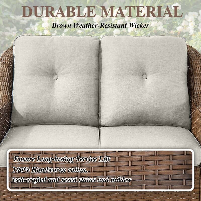 Pocassy Wicker Patio Conversation Set for Backyard