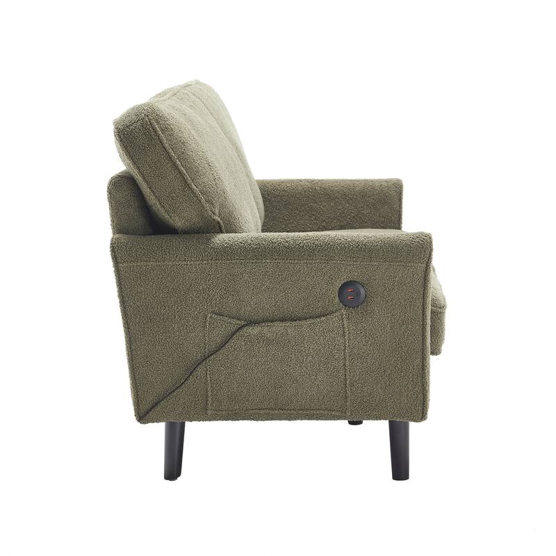 Loveseat Sofa Upholstered Deep Seat Sofa Modern Love Seat with USB & Removable Pillow Cover, Pockets 2-seat Armchair