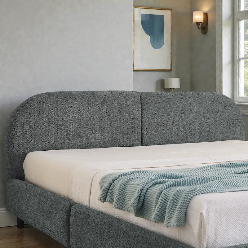 Upholstered Bed Frame with Tall Curved Headboard and Storage Drawers, Modern Minimalist Platform Bed No Box Spring