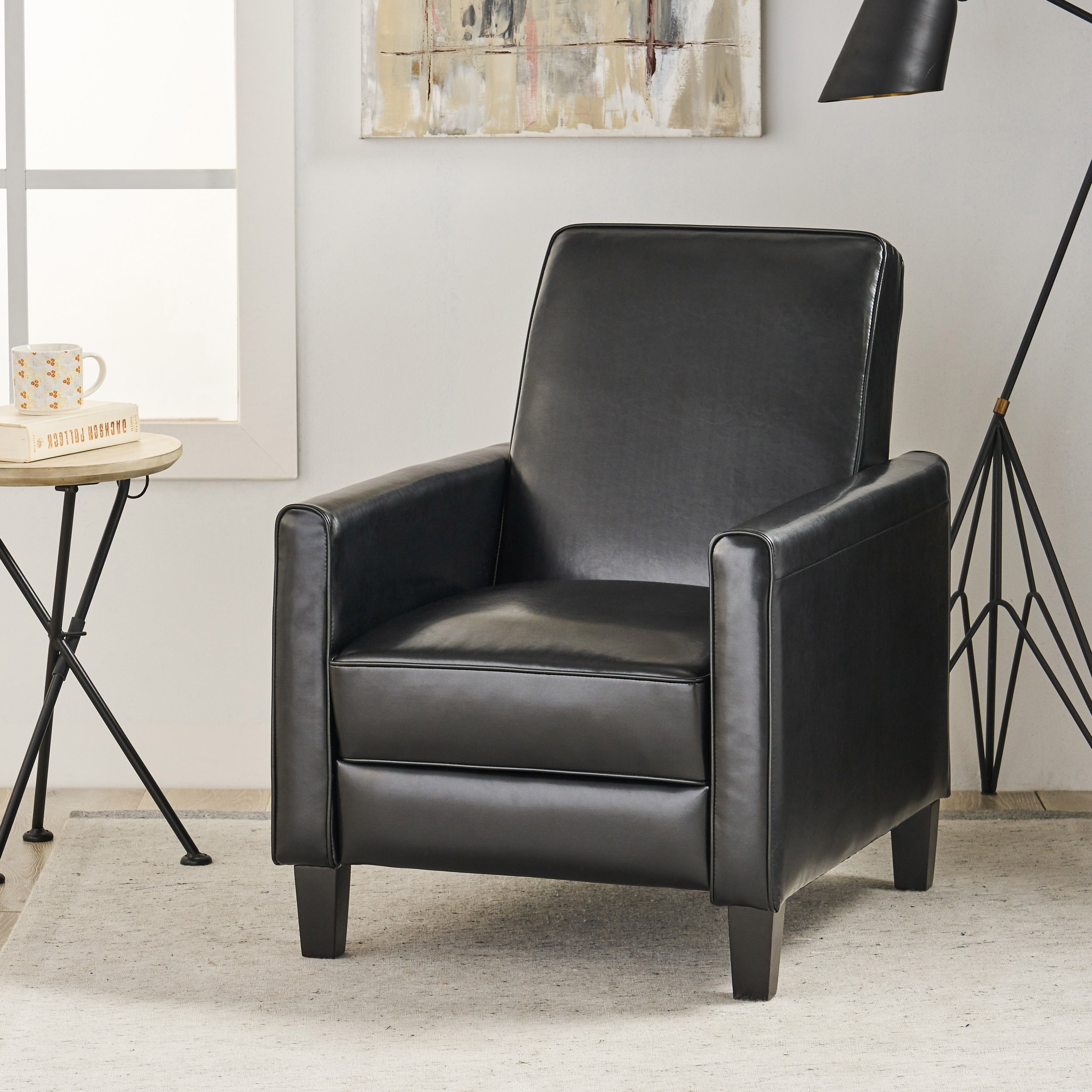 Darvis Black Bonded Leather Recliner Club Chair by Christopher